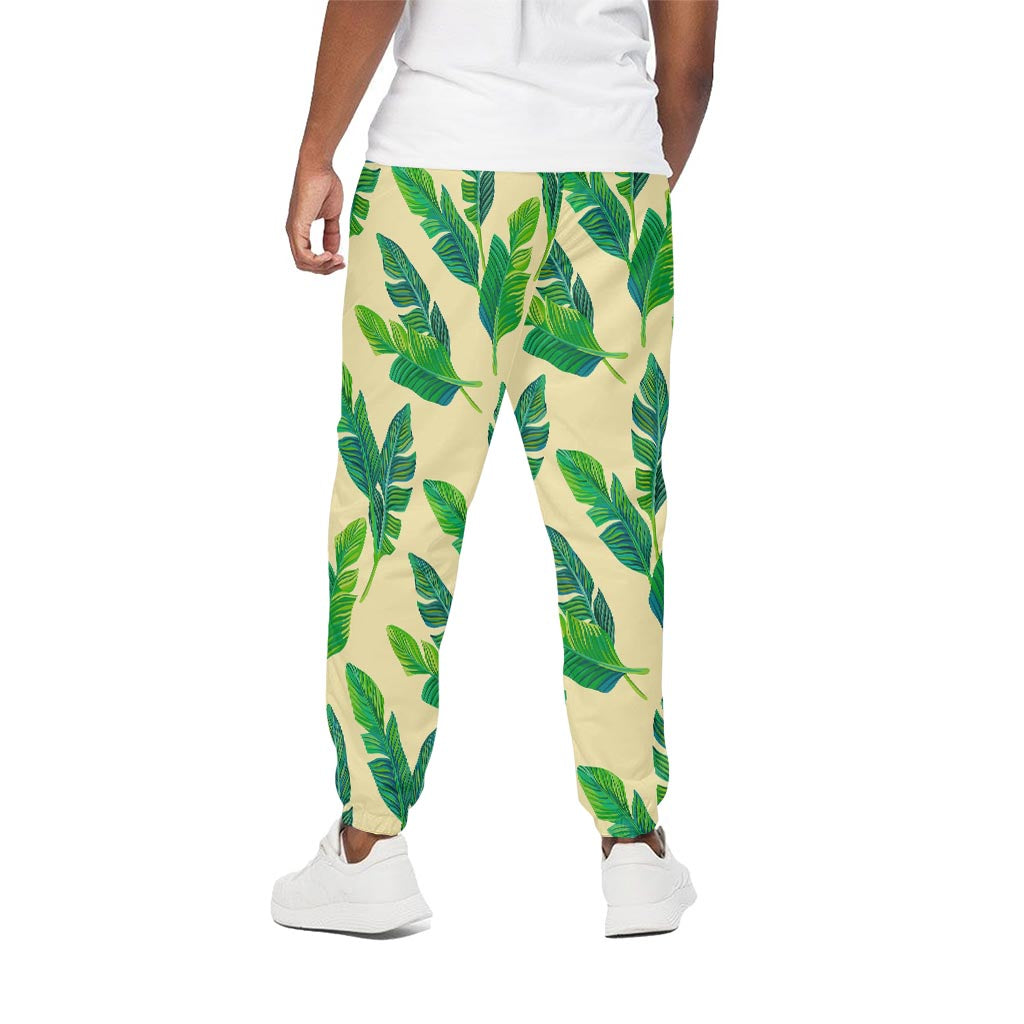 Tropical Banana Palm Leaf Pattern Print Cotton Pants