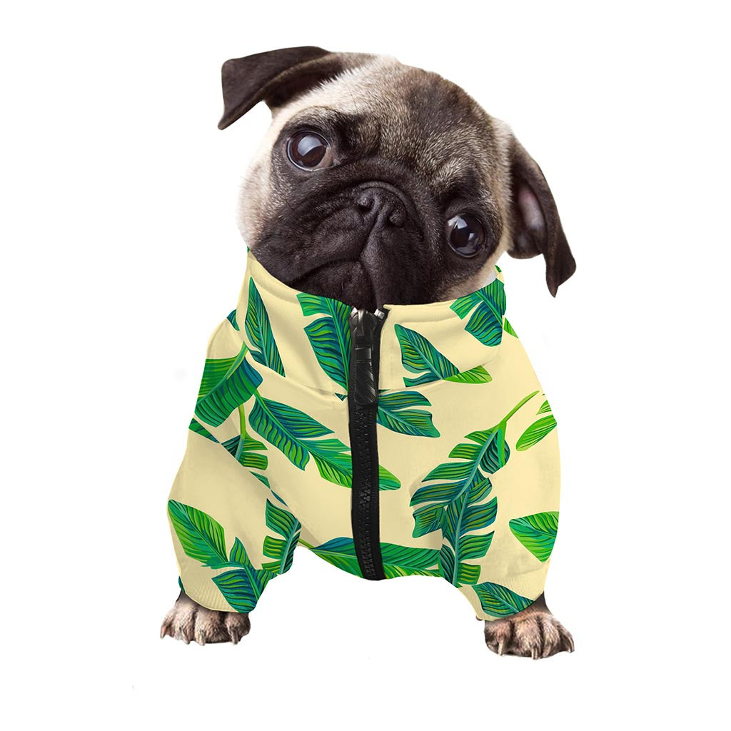 Tropical Banana Palm Leaf Pattern Print Dog Zip Up Jacket