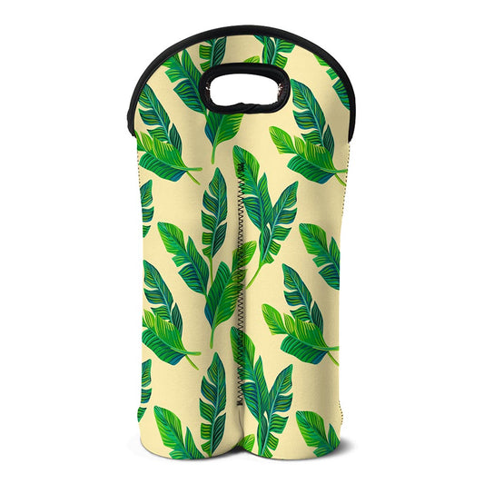Tropical Banana Palm Leaf Pattern Print Double Neoprene Wine Tote