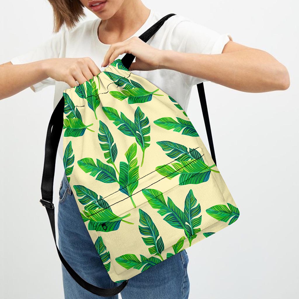 Tropical Banana Palm Leaf Pattern Print Drawstring Backpack