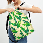 Tropical Banana Palm Leaf Pattern Print Drawstring Backpack