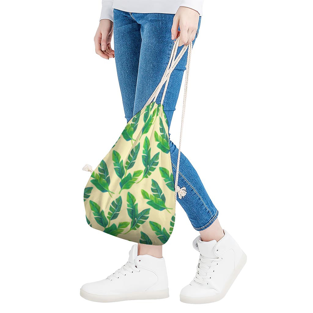Tropical Banana Palm Leaf Pattern Print Drawstring Bag