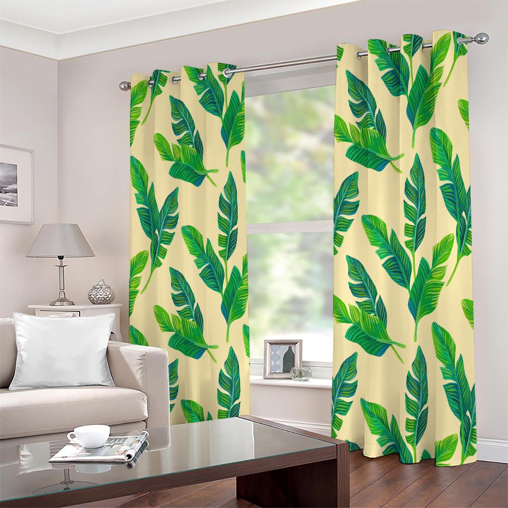 Tropical Banana Palm Leaf Pattern Print Extra Wide Grommet Curtains