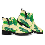 Tropical Banana Palm Leaf Pattern Print Flat Ankle Boots