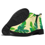 Tropical Banana Palm Leaf Pattern Print Flat Ankle Boots