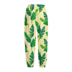 Tropical Banana Palm Leaf Pattern Print Fleece Lined Knit Pants