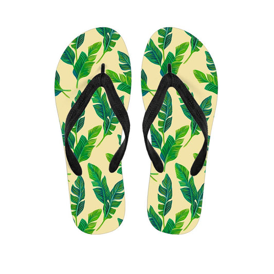 Tropical Banana Palm Leaf Pattern Print Flip Flops