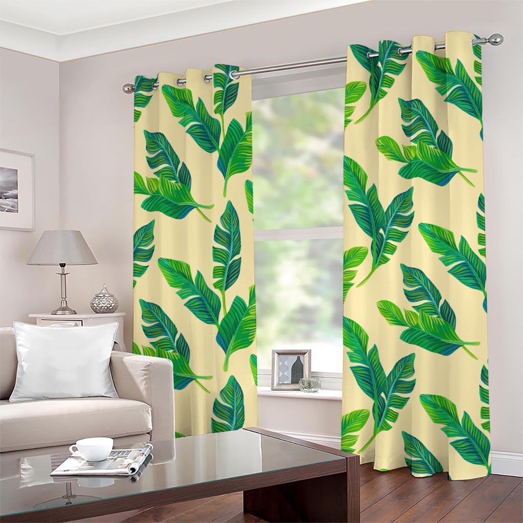Tropical Banana Palm Leaf Pattern Print Grommet Curtains