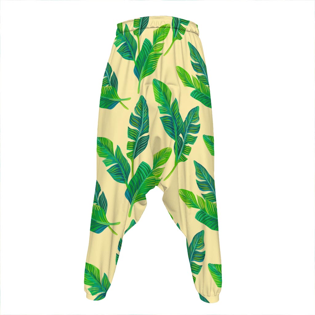 Tropical Banana Palm Leaf Pattern Print Hammer Pants