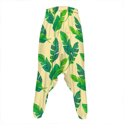 Tropical Banana Palm Leaf Pattern Print Hammer Pants