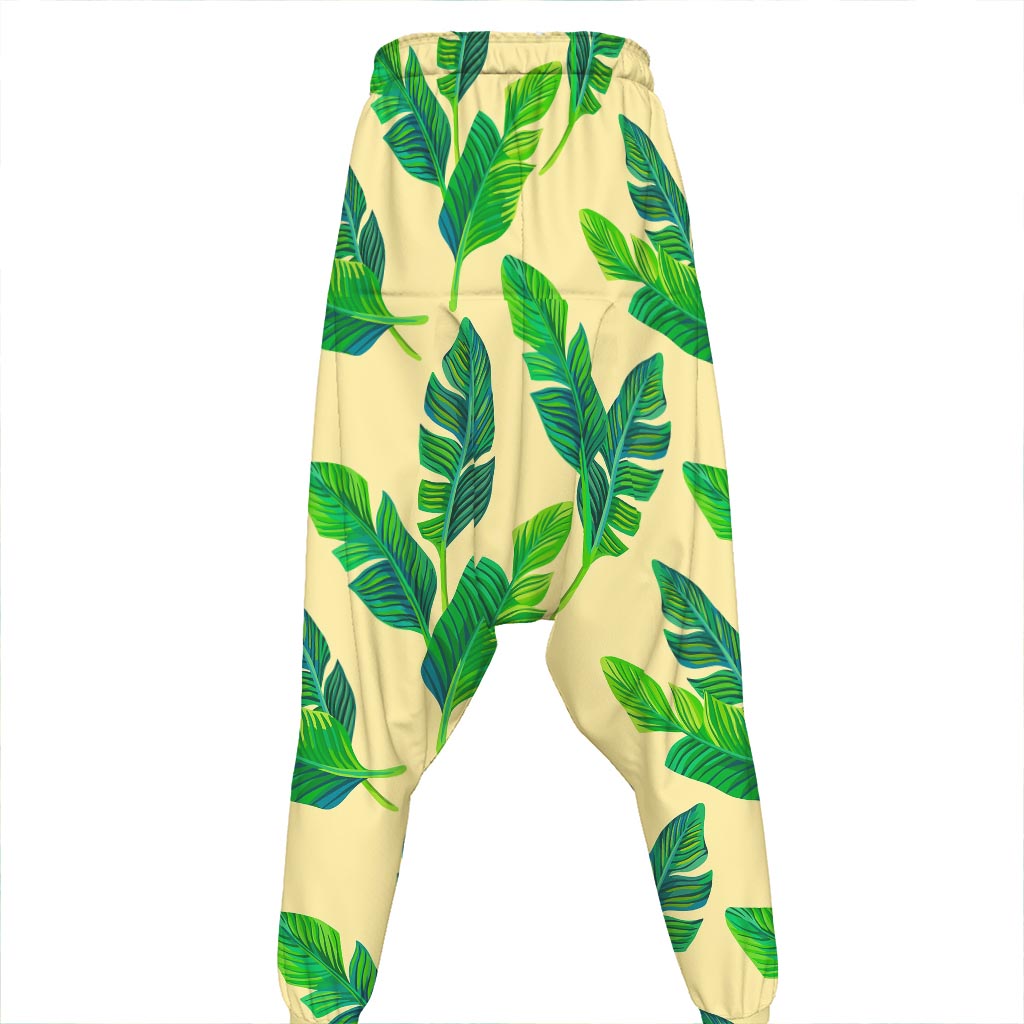 Tropical Banana Palm Leaf Pattern Print Hammer Pants