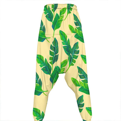Tropical Banana Palm Leaf Pattern Print Hammer Pants