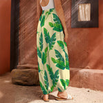 Tropical Banana Palm Leaf Pattern Print Harem Pants