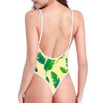 Tropical Banana Palm Leaf Pattern Print High Cut One Piece Swimsuit