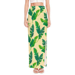Tropical Banana Palm Leaf Pattern Print High Slit Maxi Skirt