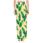 Tropical Banana Palm Leaf Pattern Print High Slit Maxi Skirt