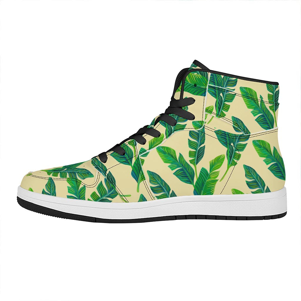 Tropical Banana Palm Leaf Pattern Print High Top Leather Sneakers