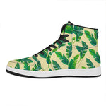 Tropical Banana Palm Leaf Pattern Print High Top Leather Sneakers