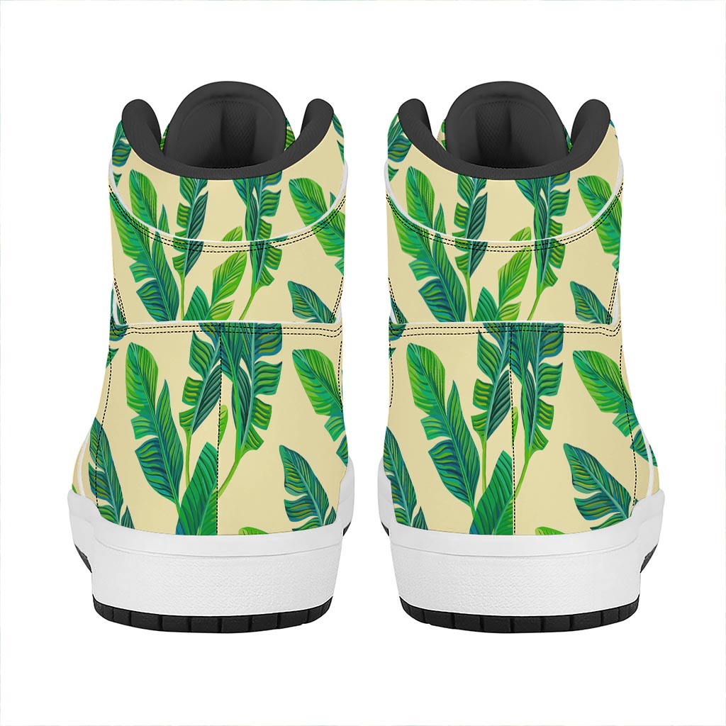 Tropical Banana Palm Leaf Pattern Print High Top Leather Sneakers