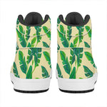 Tropical Banana Palm Leaf Pattern Print High Top Leather Sneakers