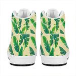 Tropical Banana Palm Leaf Pattern Print High Top Leather Sneakers