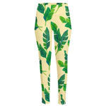 Tropical Banana Palm Leaf Pattern Print High-Waisted Pocket Leggings