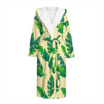 Tropical Banana Palm Leaf Pattern Print Hooded Bathrobe