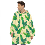 Tropical Banana Palm Leaf Pattern Print Hoodie Blanket
