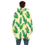 Tropical Banana Palm Leaf Pattern Print Hoodie Blanket