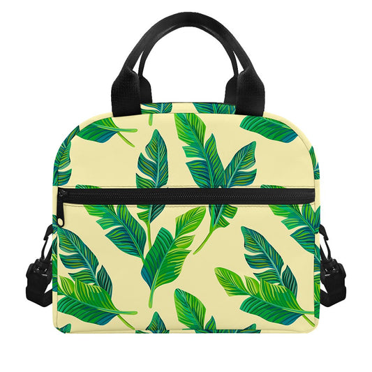 Tropical Banana Palm Leaf Pattern Print Insulated Lunch Bag