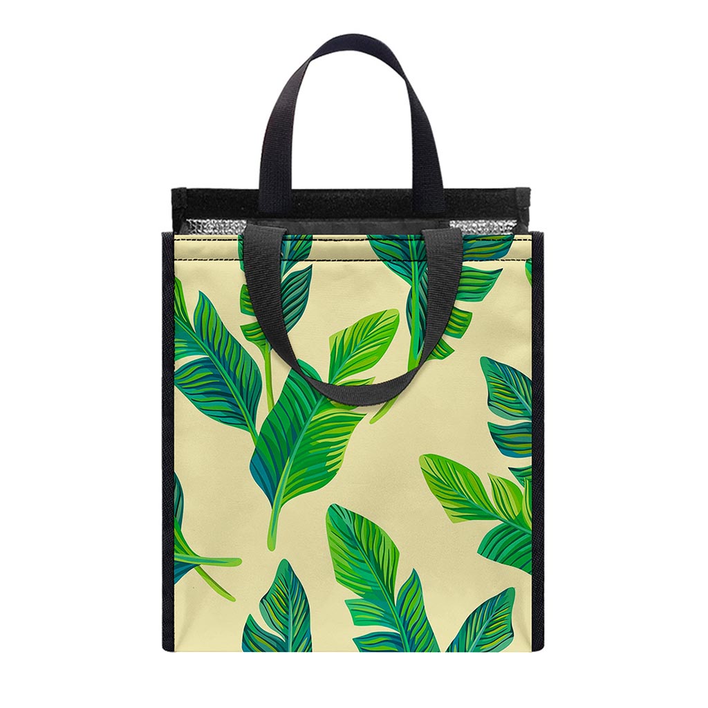 Tropical Banana Palm Leaf Pattern Print Insulated Lunch Tote