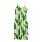 Tropical Banana Palm Leaf Pattern Print Jersey Midi Cami Dress