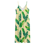 Tropical Banana Palm Leaf Pattern Print Jersey Midi Cami Dress