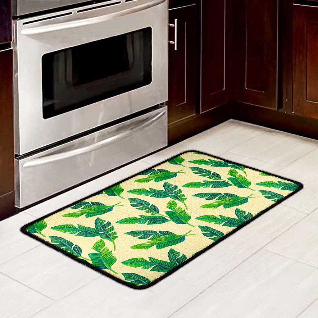 Tropical Banana Palm Leaf Pattern Print Kitchen Mat