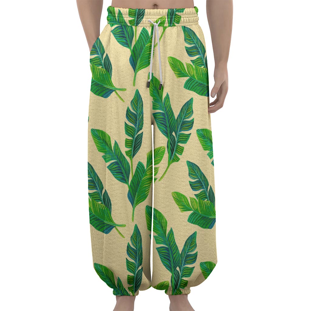 Tropical Banana Palm Leaf Pattern Print Lantern Pants