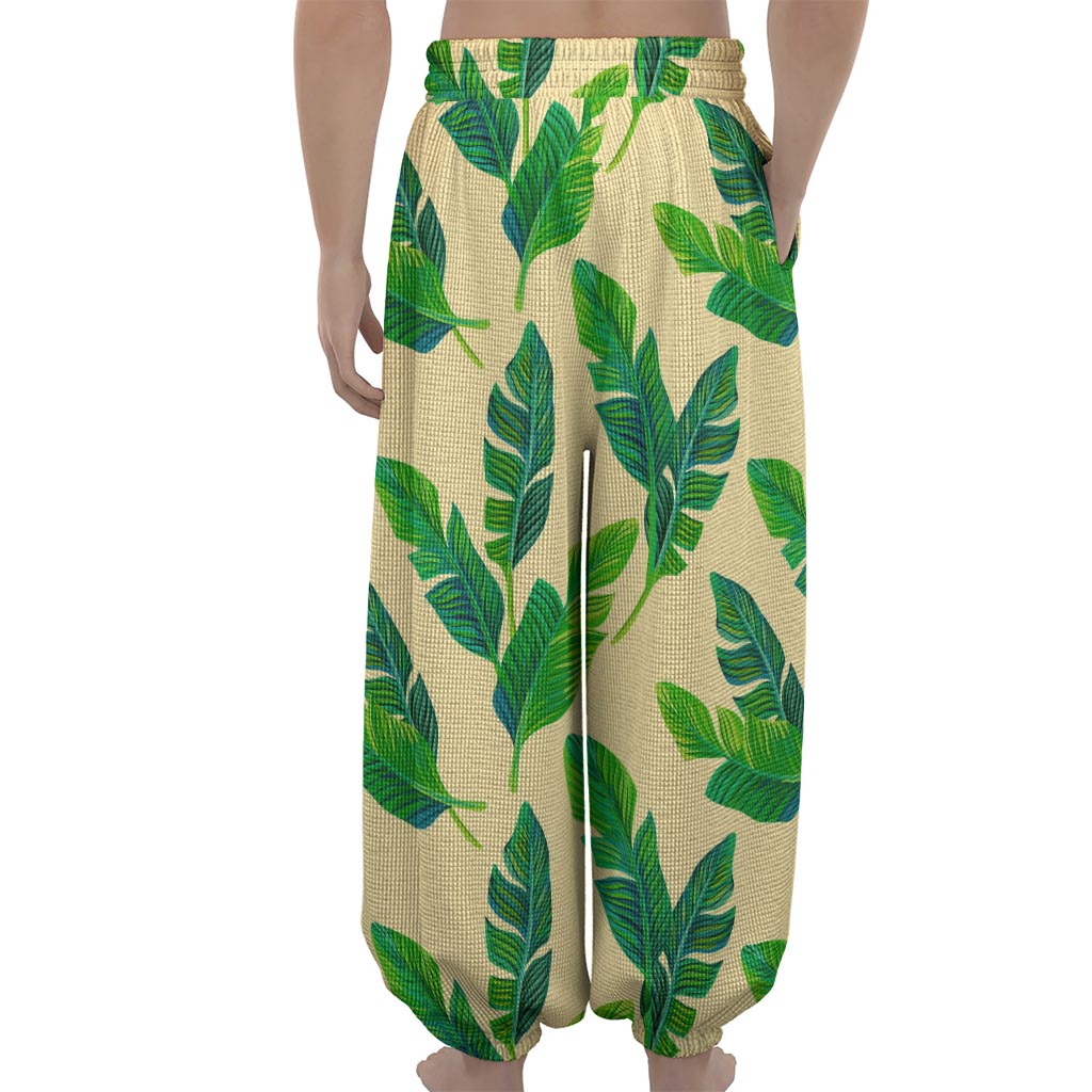 Tropical Banana Palm Leaf Pattern Print Lantern Pants