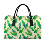Tropical Banana Palm Leaf Pattern Print Leather Duffle Bag