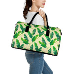 Tropical Banana Palm Leaf Pattern Print Leather Duffle Bag