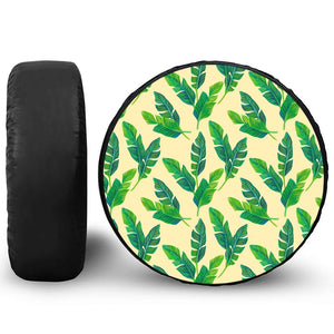 Tropical Banana Palm Leaf Pattern Print Leather Spare Tire Cover