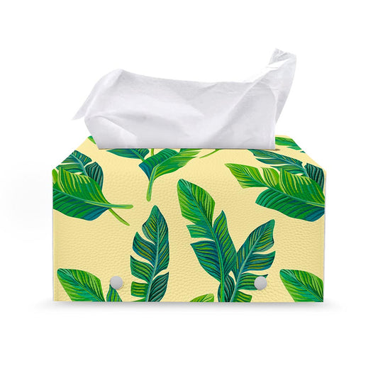 Tropical Banana Palm Leaf Pattern Print Leather Tissue Box Cover