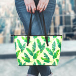 Tropical Banana Palm Leaf Pattern Print Leather Tote Bag