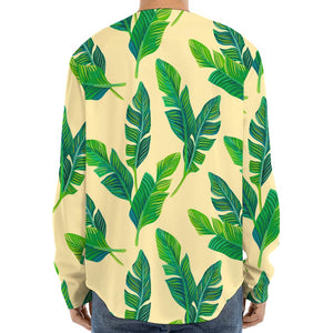 Tropical Banana Palm Leaf Pattern Print Long Sleeve Baseball Jersey