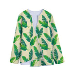 Tropical Banana Palm Leaf Pattern Print Long Sleeve Short Coat