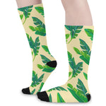 Tropical Banana Palm Leaf Pattern Print Long Socks