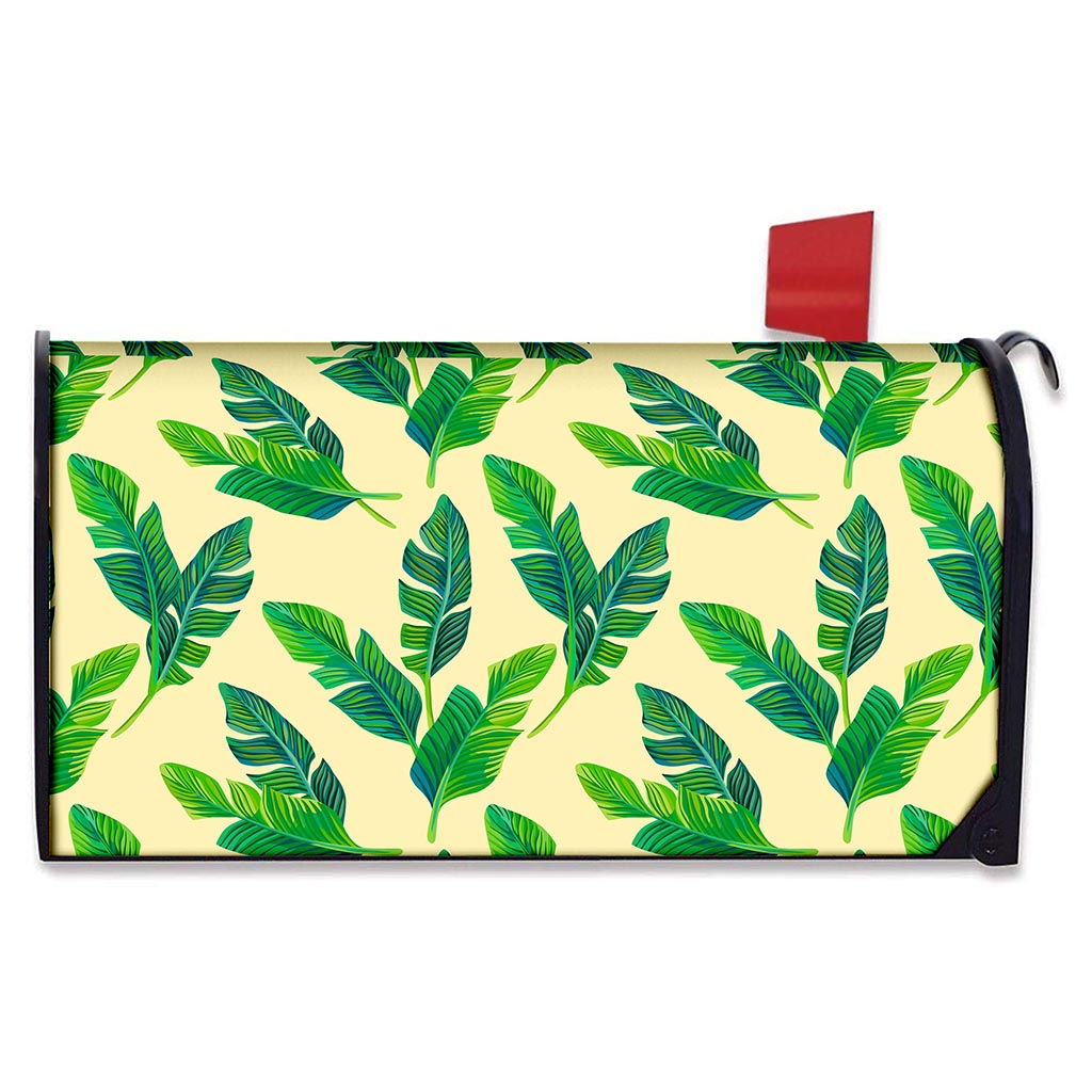 Tropical Banana Palm Leaf Pattern Print Mailbox Cover