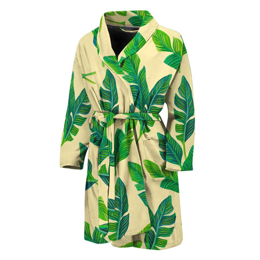 Tropical Banana Palm Leaf Pattern Print Men's Bathrobe