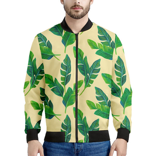 Tropical Banana Palm Leaf Pattern Print Men's Bomber Jacket