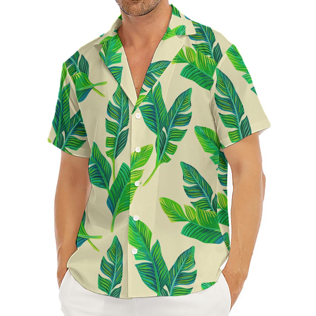 Tropical Banana Palm Leaf Pattern Print Men's Deep V-Neck Shirt