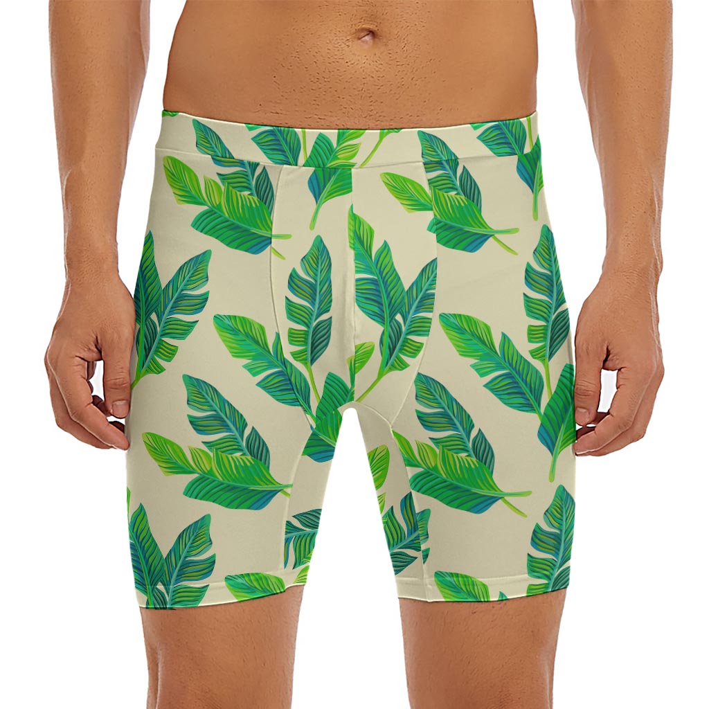 Tropical Banana Palm Leaf Pattern Print Men's Long Boxer Briefs