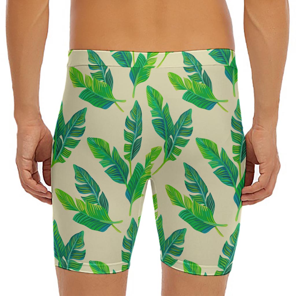 Tropical Banana Palm Leaf Pattern Print Men's Long Boxer Briefs